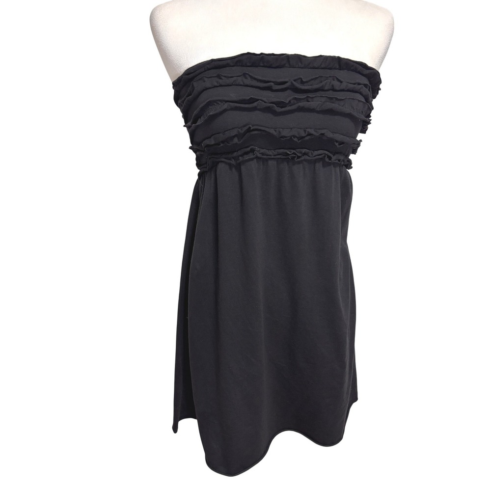 Strapless Dress Swim Cover-up Juniors S Black Ruffle Smocked Boho Beach Festival